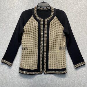 Misook Knit Cardigan Womens Small Black Geometric Long Sleeve Colorblock